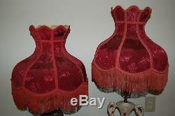 Vintage Red Damask Victorian Lamp Shades Pair