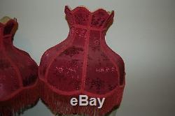 Vintage Red Damask Victorian Lamp Shades Pair