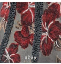 Vintage Red Floral Embroidered Chenille Lampshade