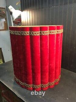 Vintage Red Velvet Trim Drum Barrel Lamp Shade 20in tall x 18in Mid Century