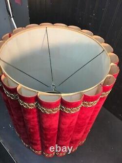 Vintage Red Velvet Trim Drum Barrel Lamp Shade 20in tall x 18in Mid Century