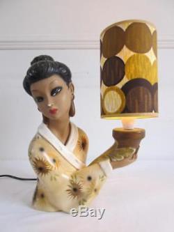 Vintage Retro 50's/ 60's Tretchikoff Oriental Lady Chalk Table Lamp + Shade