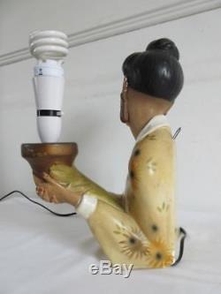 Vintage Retro 50's/ 60's Tretchikoff Oriental Lady Chalk Table Lamp + Shade