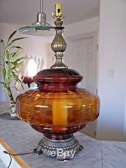 Vintage Retro Lamp Glass Large Oversized Amber 27H x 15W (no shade)