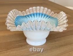 Vintage Retro Lamp Shade Ruffle with Ribbon Glass Blue Great