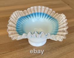 Vintage Retro Lamp Shade Ruffle with Ribbon Glass Blue Great