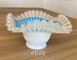 Vintage Retro Lamp Shade Ruffle with Ribbon Glass Blue Great