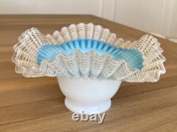Vintage Retro Lamp Shade Ruffle with Ribbon Glass Blue Great