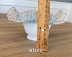 Vintage Retro Lamp Shade Ruffle with Ribbon Glass Blue Great