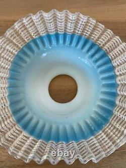 Vintage Retro Lamp Shade Ruffle with Ribbon Glass Blue Great
