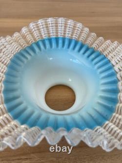 Vintage Retro Lamp Shade Ruffle with Ribbon Glass Blue Great