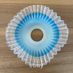 Vintage Retro Lamp Shade Ruffle with Ribbon Glass Blue Great