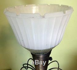 Vintage Retro Mid Century Modern Lg 2 Tier Fiberglass Lamp Shade & FLOOR LAMP