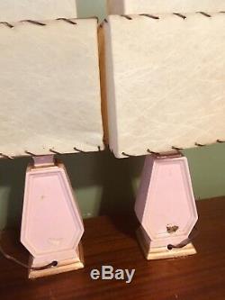 Vintage Retro Pink Gold Lamp Set Two Tier Fiberglass Shade