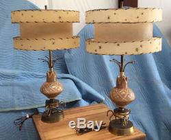 Vintage/Retro Pr Table Lamps c1950s Mid Modern Style Double Fiberglass Shades