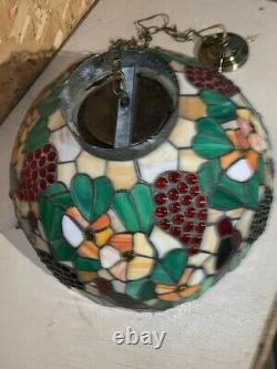 Vintage Retro STAINED GLASS LAMP FLORAL DESIGN 16 DIAMETER 12 HIGH