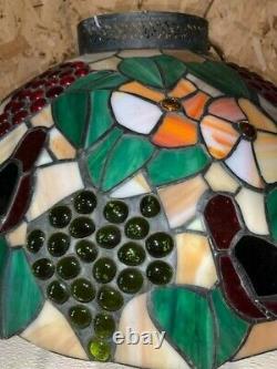 Vintage Retro STAINED GLASS LAMP FLORAL DESIGN 16 DIAMETER 12 HIGH
