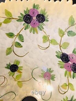 Vintage Reverse Painted Glass Light Shade Hand Painted Purple Flowers 13-3/4