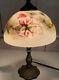 Vintage Reverse Painted Glass Shade Accent Lamp Hummingbirds Floral Bronze 13