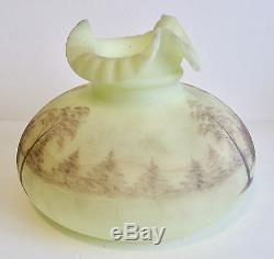 Vintage Reverse Painted Hurricane Lamp Shade Ruffle Top Ruffled Victorian Style