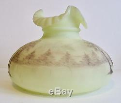 Vintage Reverse Painted Hurricane Lamp Shade Ruffle Top Ruffled Victorian Style