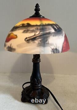 Vintage Reverse Painted Lamp Outdoor Hunting Wolf Design Ting Shen