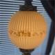 Vintage Ribbed White Glass Globe Shade Floral Band Pull Chain, Hanging