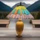 Vintage Roseville Pottery 23 Table Lamp With Colorful Stained Glass Shade