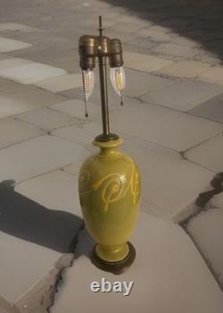 Vintage Roseville Pottery 23 Table Lamp With Colorful Stained Glass Shade