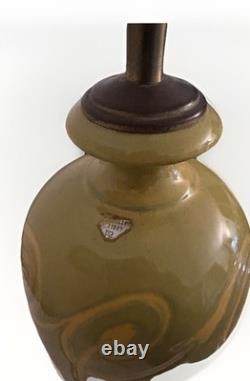 Vintage Roseville Pottery 23 Table Lamp With Colorful Stained Glass Shade