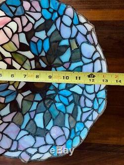 Vintage Round Purple Tiffany Style Stained Leaded Slag Glass Lamp Shade 13.5