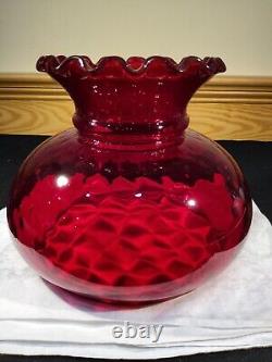 Vintage Ruby Red Diamond Optic Student Lamp Shade Ruffled Glass 7 Fitter