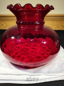 Vintage Ruby Red Diamond Optic Student Lamp Shade Ruffled Glass 7 Fitter