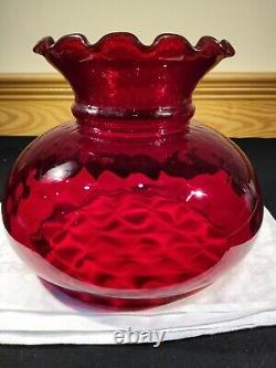 Vintage Ruby Red Diamond Optic Student Lamp Shade Ruffled Glass 7 Fitter