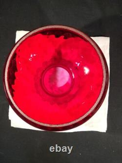 Vintage Ruby Red Diamond Optic Student Lamp Shade Ruffled Glass 7 Fitter