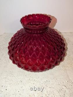 Vintage Ruby Red Glossy Diamond Quilted Glass Hurricane Lamp Shade 10 Fitter
