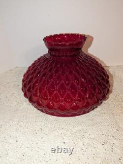 Vintage Ruby Red Glossy Diamond Quilted Glass Hurricane Lamp Shade 10 Fitter