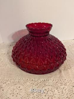 Vintage Ruby Red Glossy Diamond Quilted Glass Hurricane Lamp Shade 10 Fitter