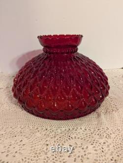 Vintage Ruby Red Glossy Diamond Quilted Glass Hurricane Lamp Shade 10 Fitter