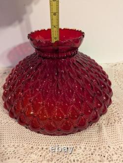 Vintage Ruby Red Glossy Diamond Quilted Glass Hurricane Lamp Shade 10 Fitter