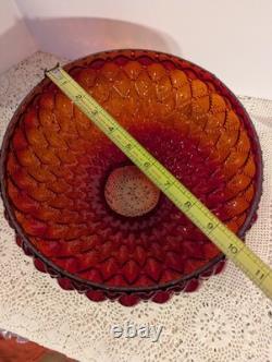 Vintage Ruby Red Glossy Diamond Quilted Glass Hurricane Lamp Shade 10 Fitter