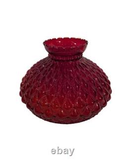 Vintage Ruby Red Glossy Diamond Quilted Glass Hurricane Lamp Shade 10 Fitter