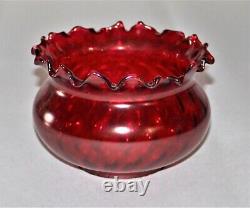 Vintage Ruby Red Optic Glass Upright Lamp Shade With Ruffled Edge 7 Diameter