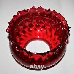 Vintage Ruby Red Optic Glass Upright Lamp Shade With Ruffled Edge 7 Diameter