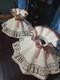Vintage Ruffled Dress Lamp Shades Victorian Granny Pink Cream Pair 22 10 Mcm
