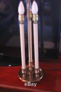 Vintage STIFFEL Bouillotte Brass Candlestick Desk Lamp 3-Way withShade Round Base