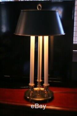 Vintage STIFFEL Bouillotte Brass Candlestick Desk Lamp 3-Way withShade Round Base