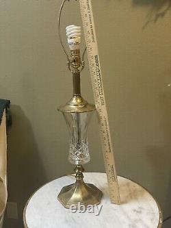 Vintage STIFFEL Hollywood Regency Heavy Brass Crysral Table Lamp +Orig. Shade
