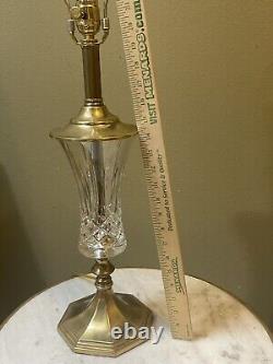 Vintage STIFFEL Hollywood Regency Heavy Brass Crysral Table Lamp +Orig. Shade