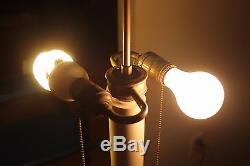 Vintage STIFFEL Lamps PAIR Brass Candlestick Double Socket Drum/Cylinder Shades
